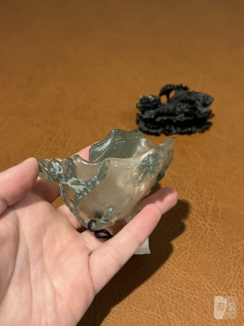 清乾隆 绿皮荷花玛瑙水盂 - 图4